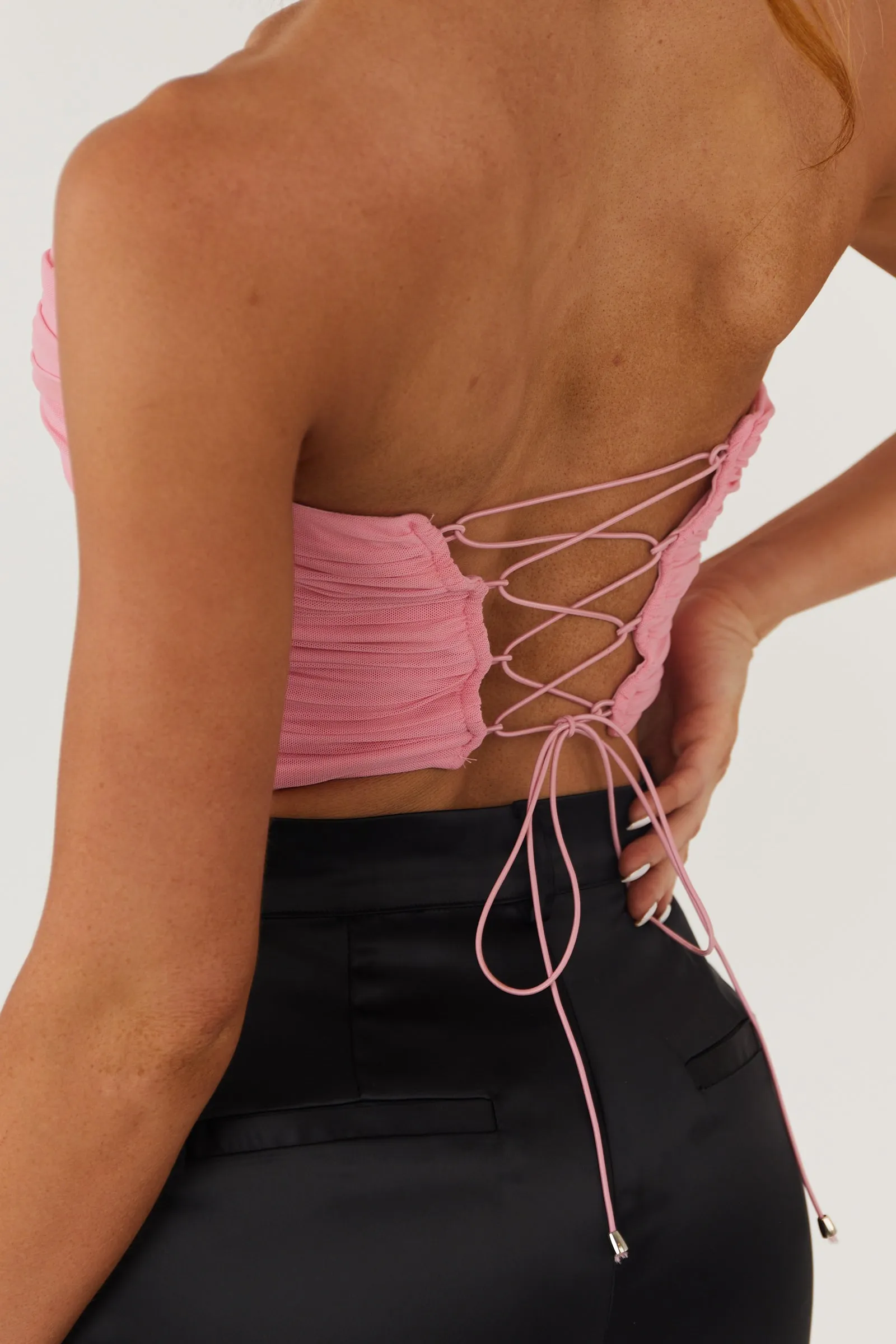 Bubblegum Strapless Mesh Corset Crop Top sold by Lime Lush product image thumbnail 5