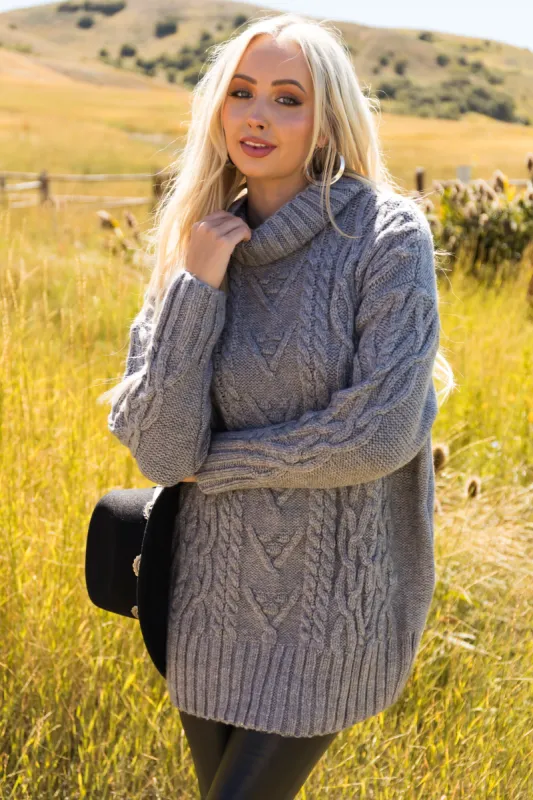 Graphite Cable Knit Turtleneck Sweater Dress sold by Lime Lush