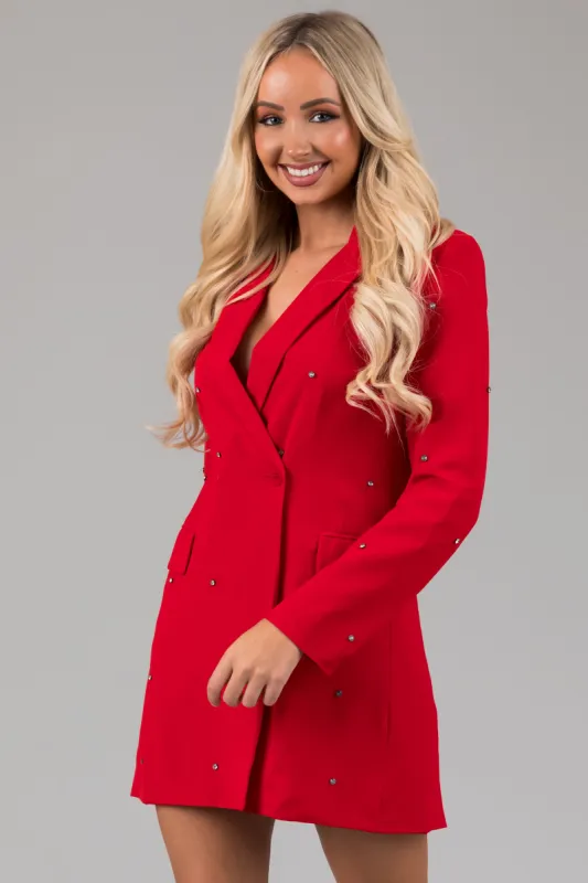 Pomegranate Rhinestone Accent Short Blazer Dress sold by Lime Lush