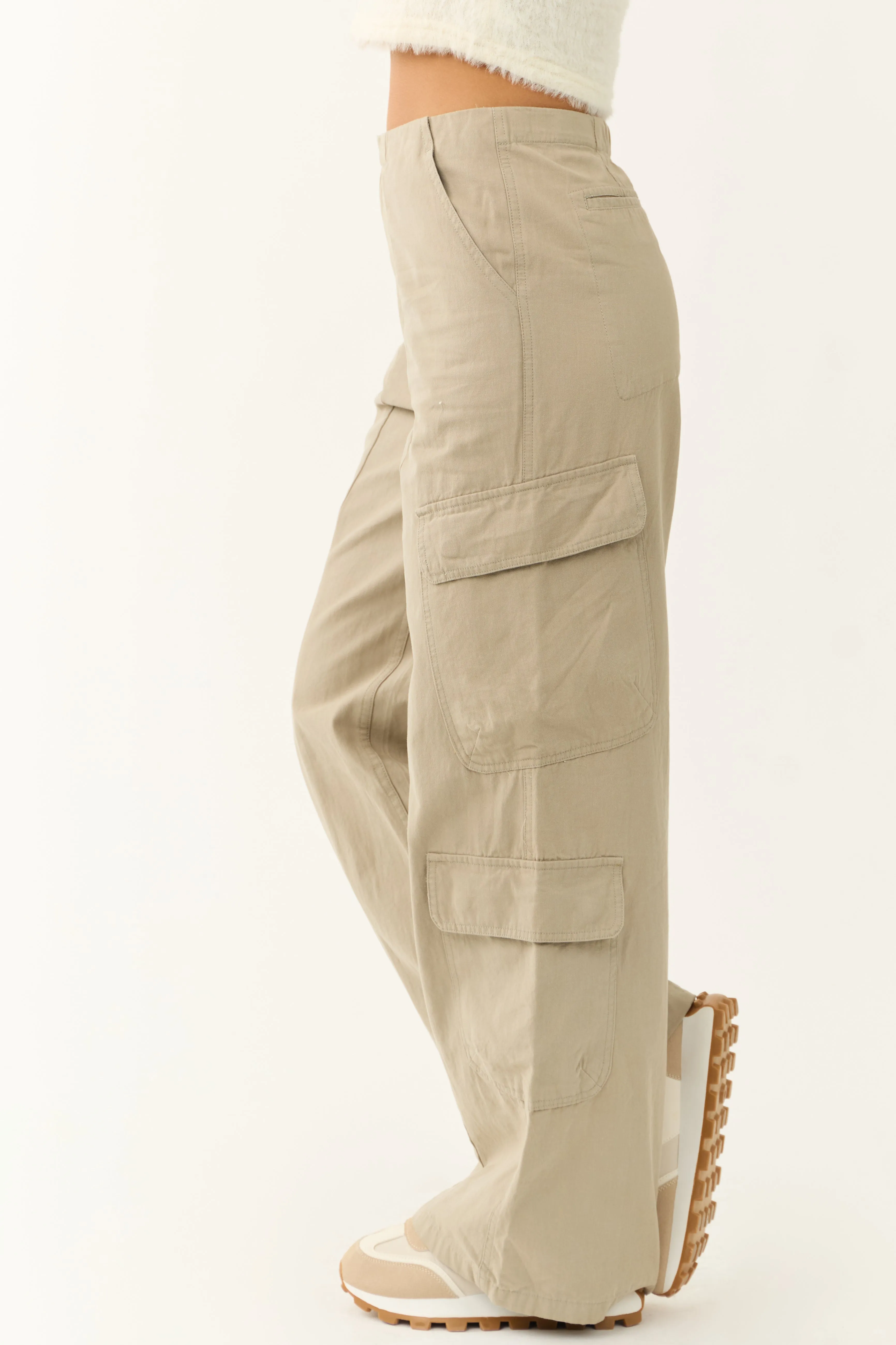 Faded Olive Mid Rise Wide Leg Cargo Pants sold by Lime Lush product image thumbnail 3