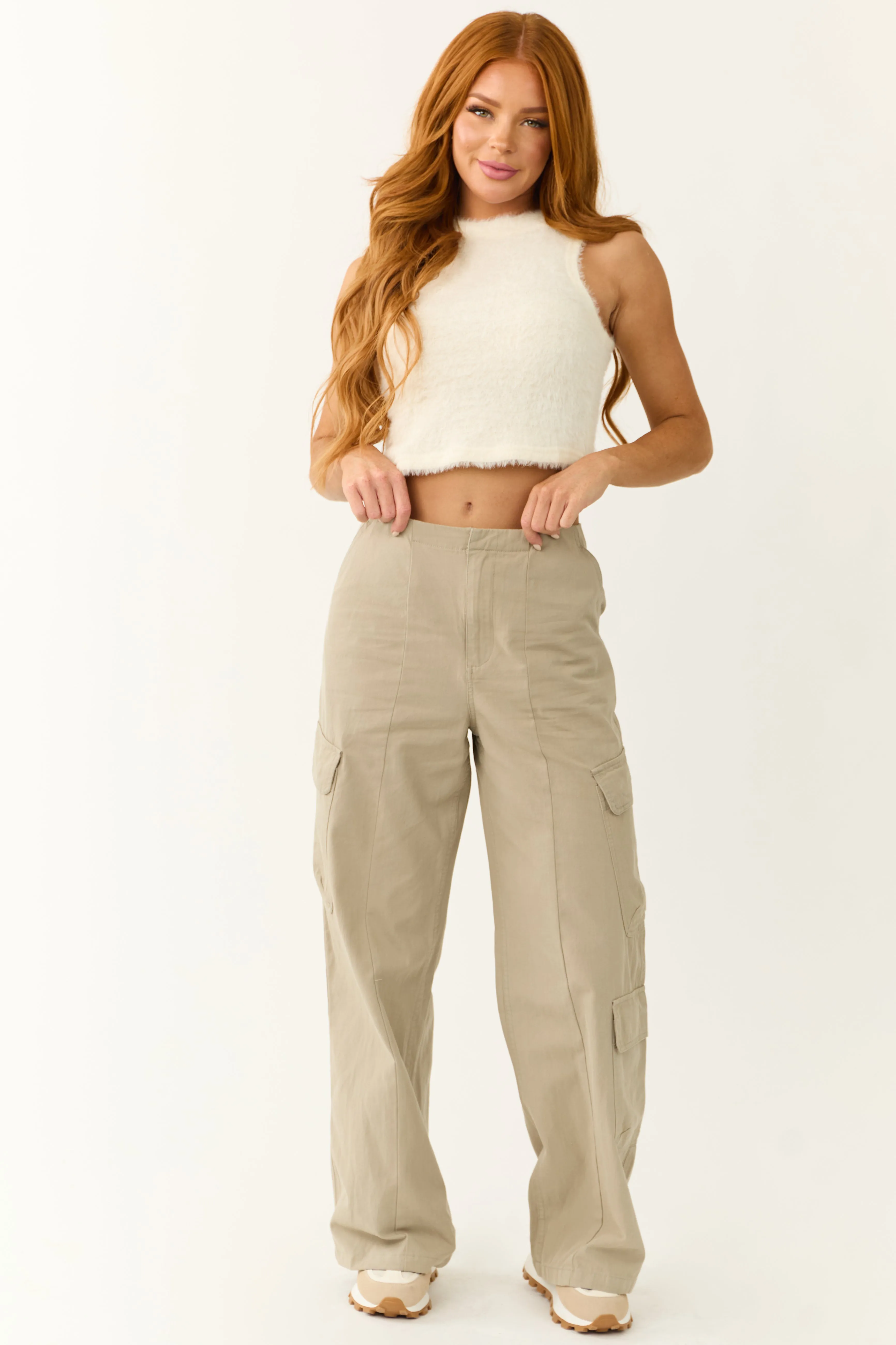 Faded Olive Mid Rise Wide Leg Cargo Pants sold by Lime Lush product image thumbnail 5
