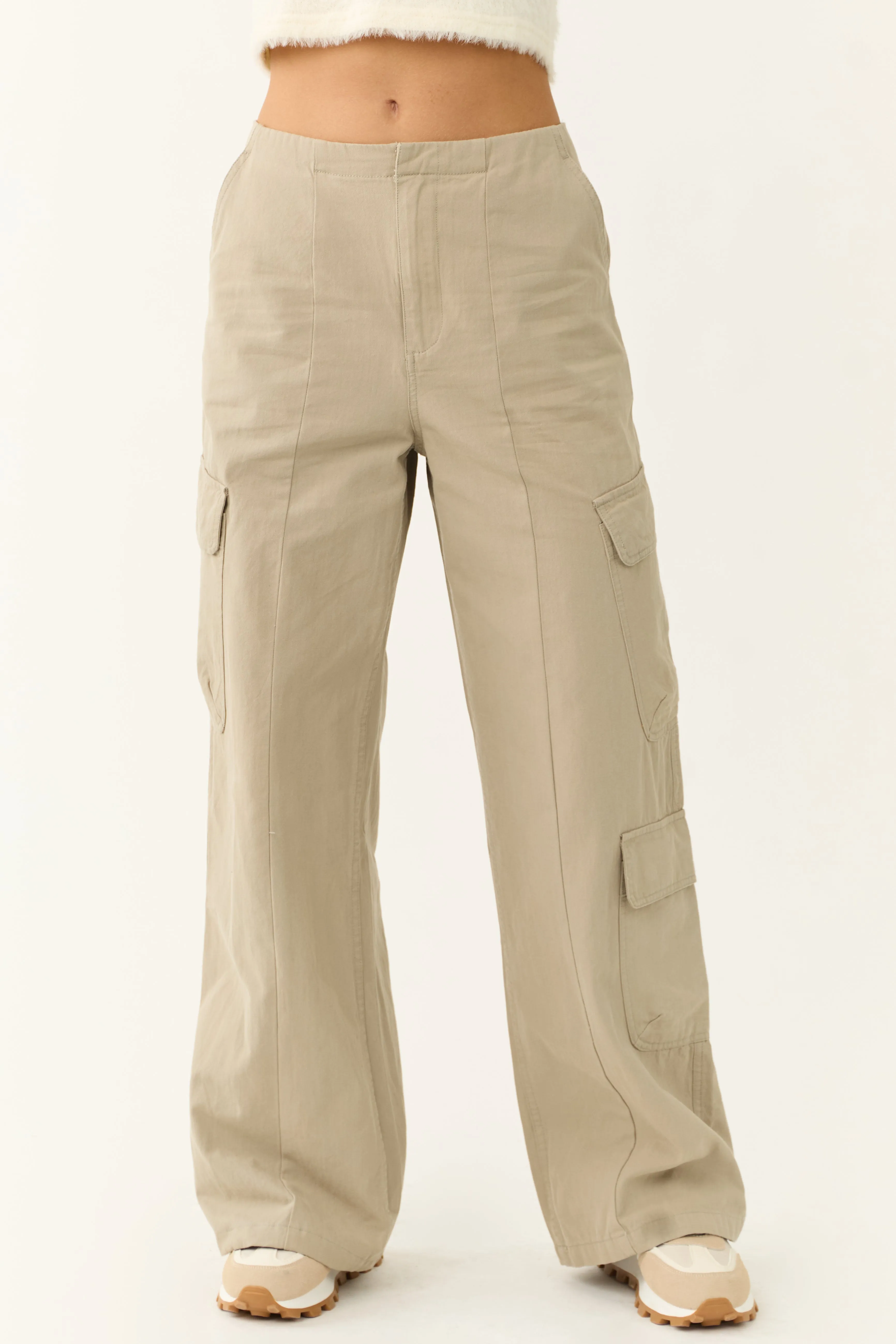 Faded Olive Mid Rise Wide Leg Cargo Pants sold by Lime Lush product image thumbnail 2