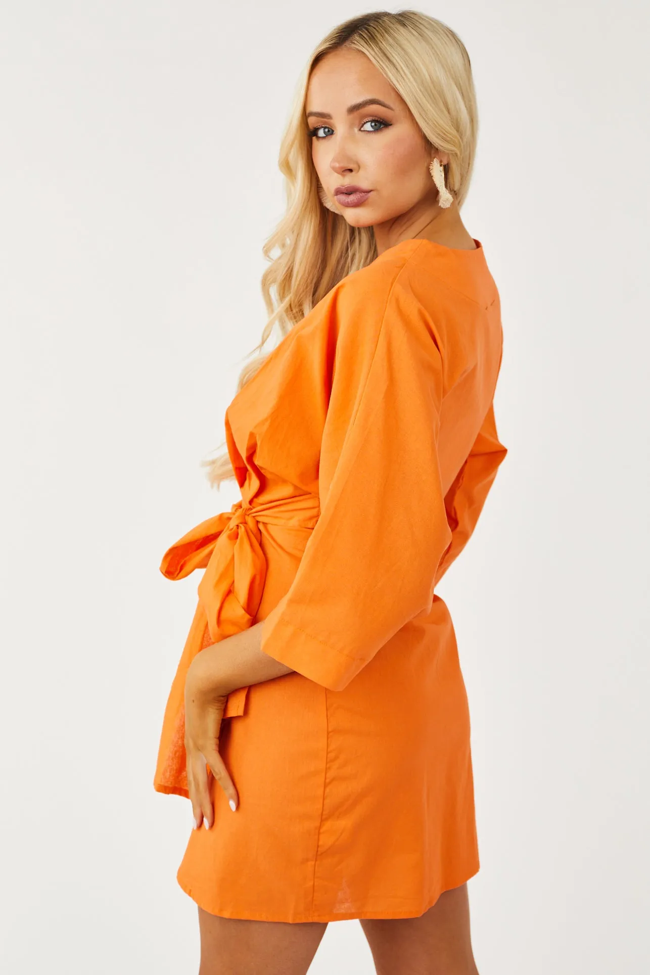 Tangerine 3/4 Kimono Sleeve Short Wrap Dress sold by Lime Lush product image thumbnail 5