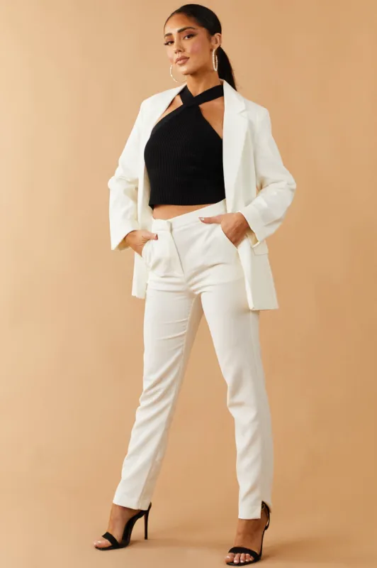 Ivory Slit Straight Leg Woven Pants sold by Lime Lush