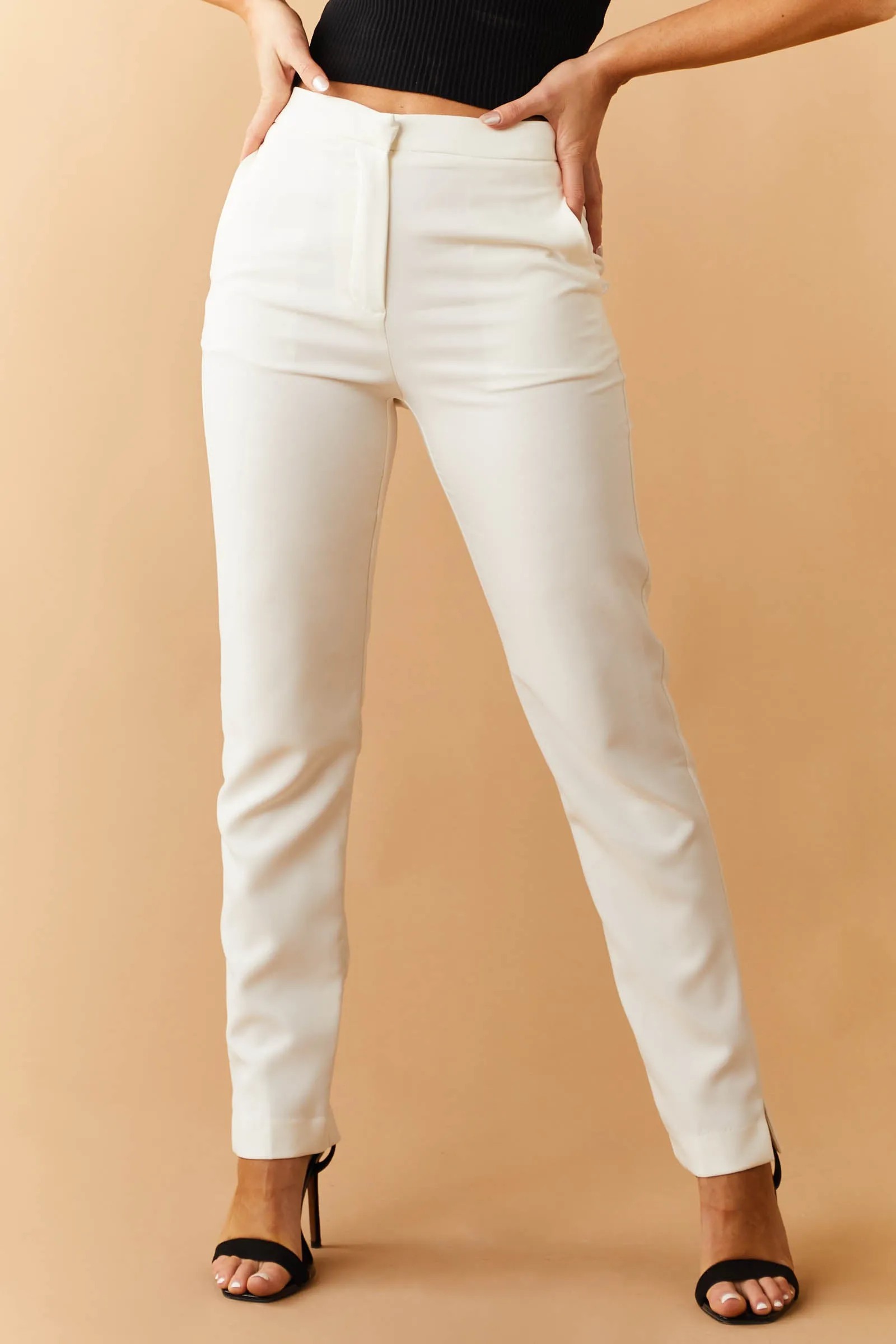Ivory Slit Straight Leg Woven Pants sold by Lime Lush product image thumbnail 5