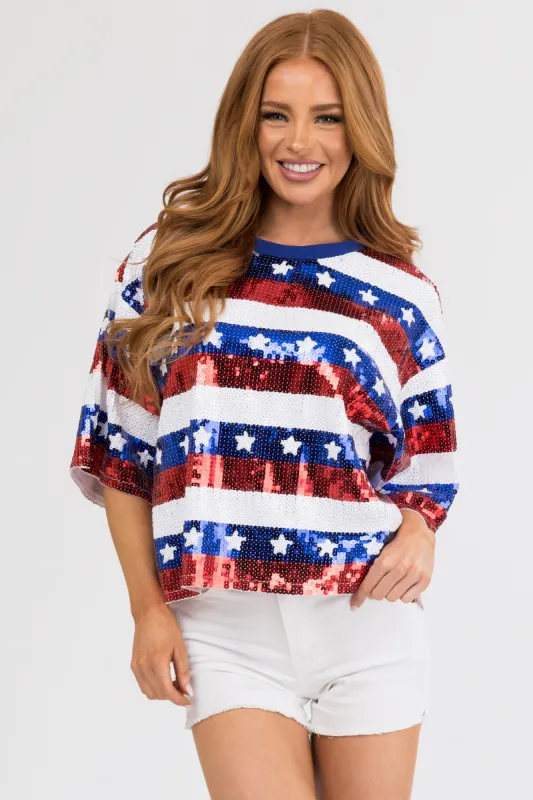 Ruby Sequin Stars and Stripes Casual Top sold by Lime Lush