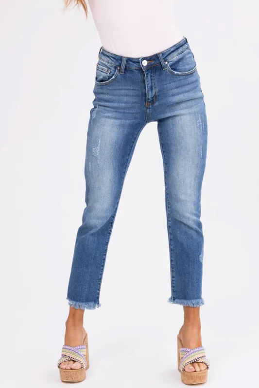 Risen Light Wash Straight Leg Frayed Hem Jeans sold by Lime Lush