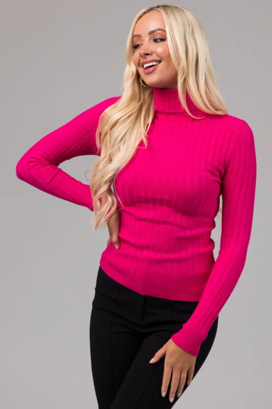 Magenta Turtleneck Long Sleeve Knit Sweater sold by Lime Lush