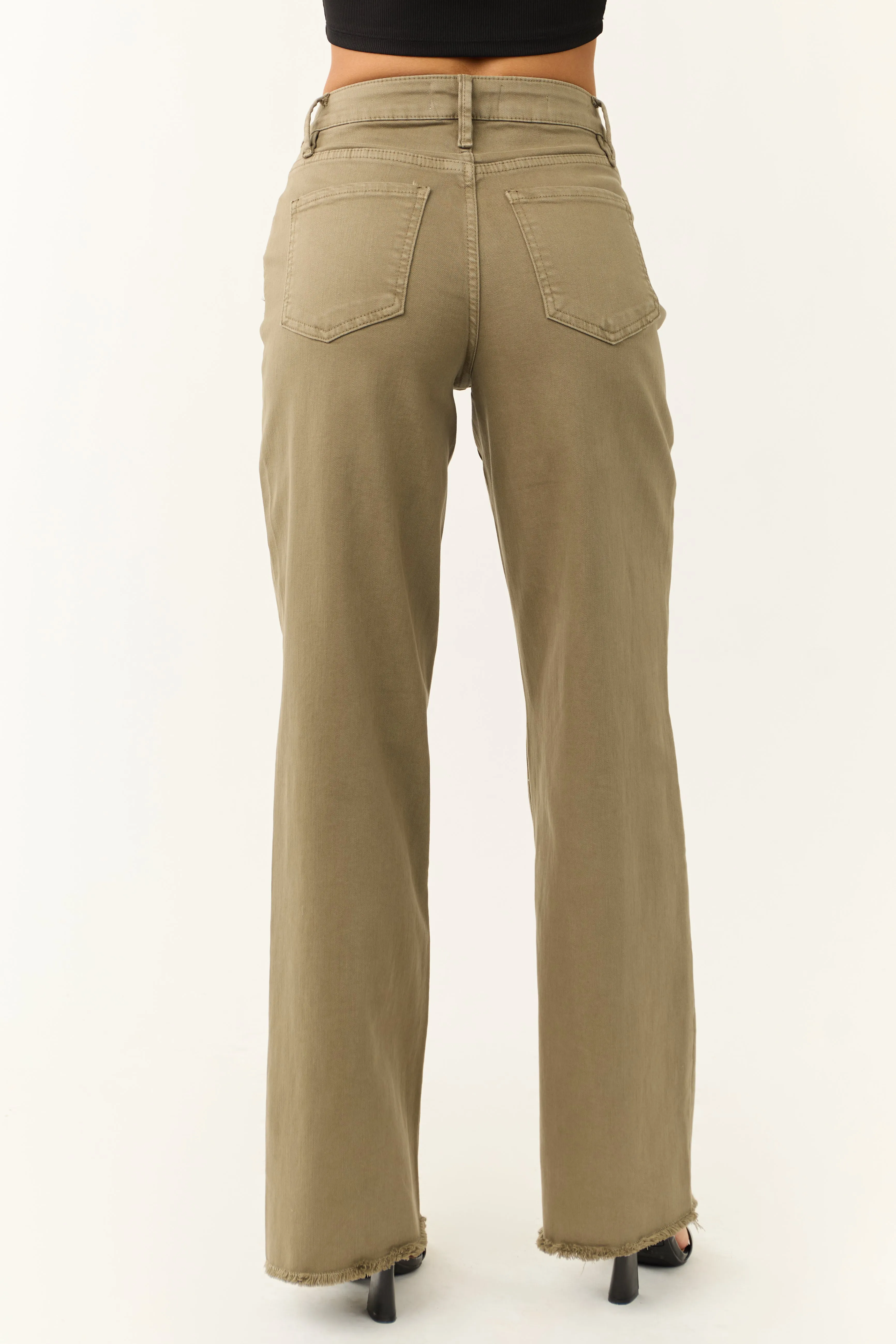 YMI Olive Wide Leg Frayed Hem Jeans sold by Lime Lush product image thumbnail 4