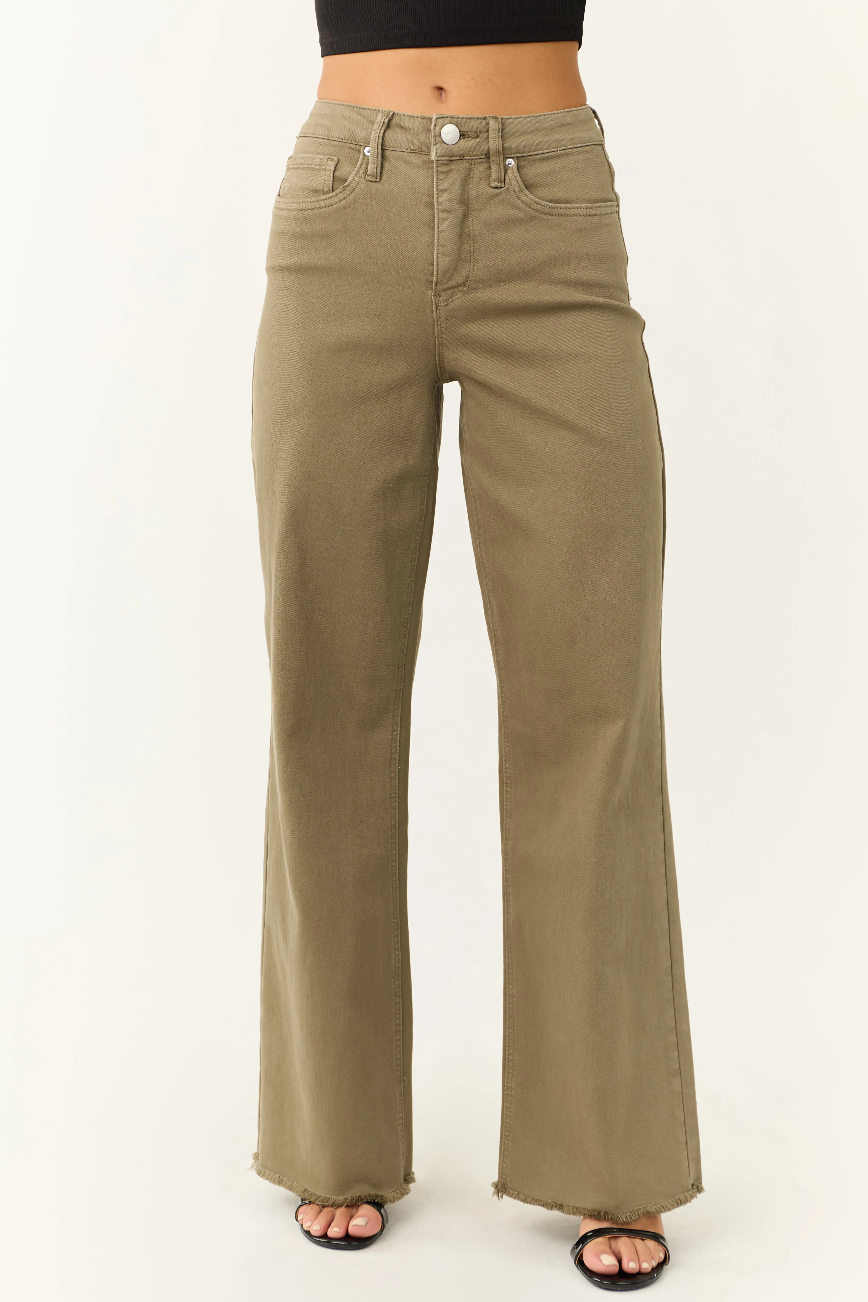 YMI Olive Wide Leg Frayed Hem Jeans sold by Lime Lush