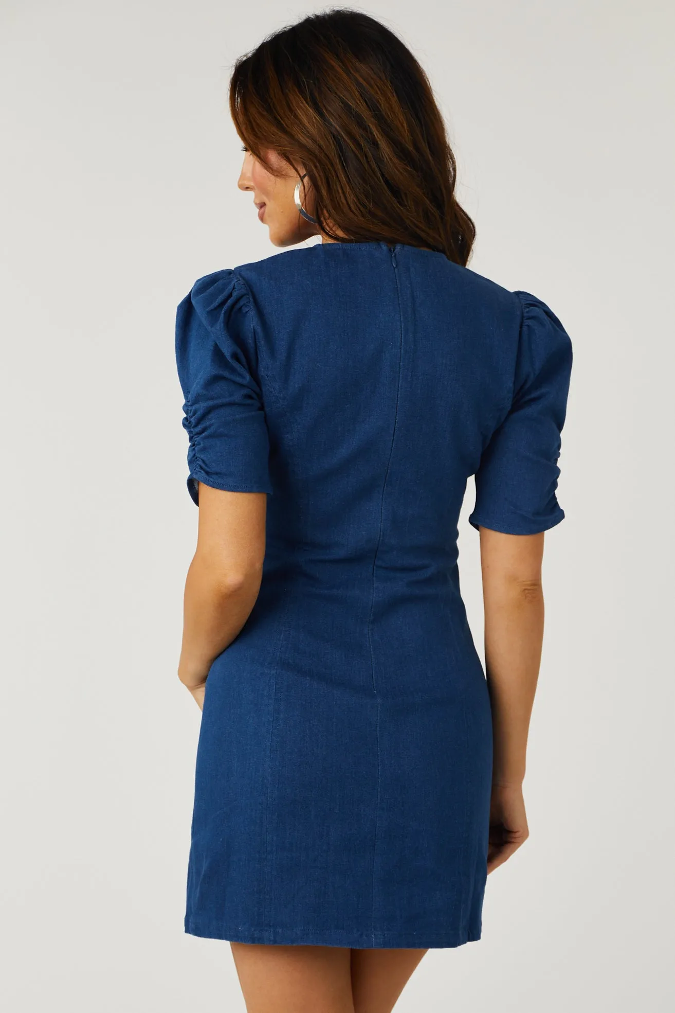 Medium Wash Denim Puff Sleeve Mini Dress sold by Lime Lush product image thumbnail 4