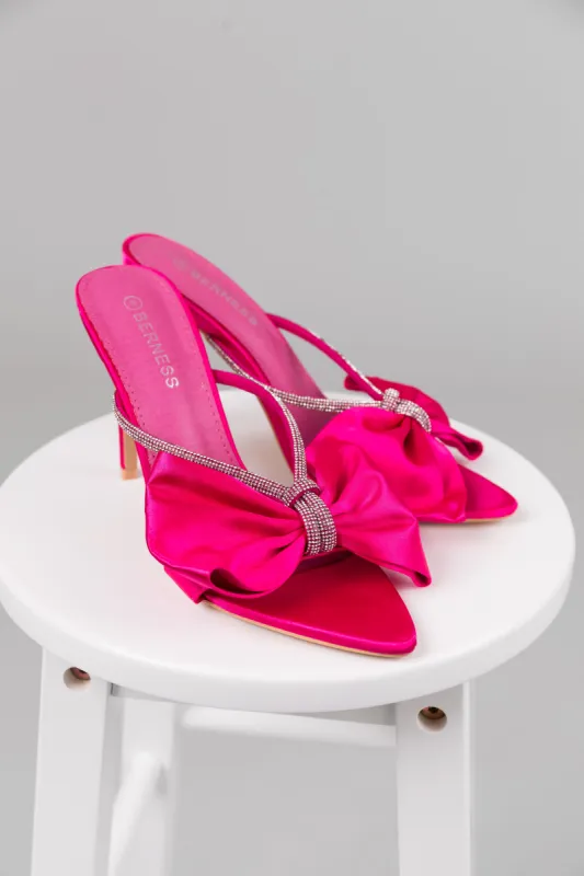 Hot Pink Rhinestone Pointed Toe Bow Detail Heels sold by Lime Lush