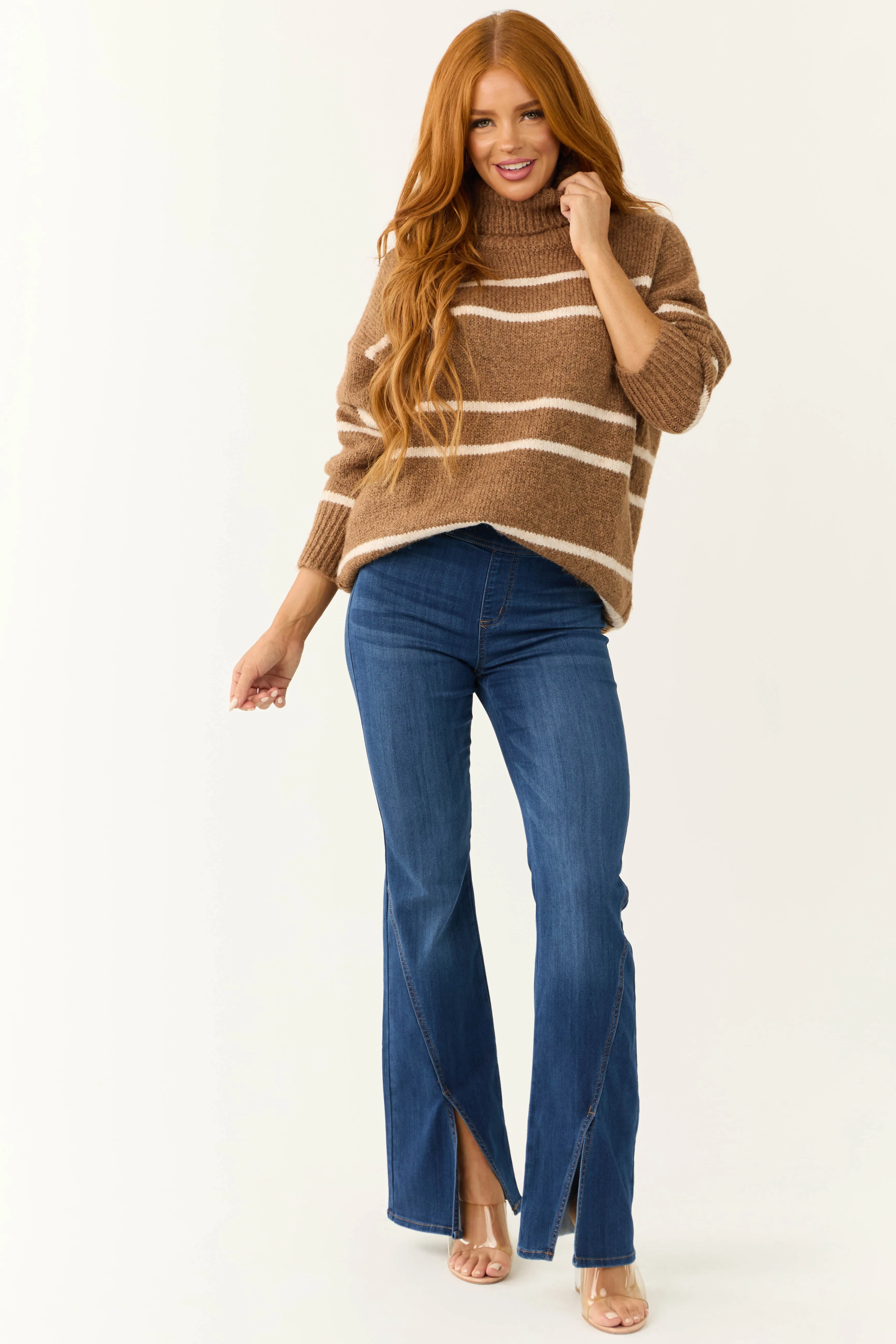 Coffee and Ivory Striped Turtleneck Sweater sold by Lime Lush product image thumbnail 3