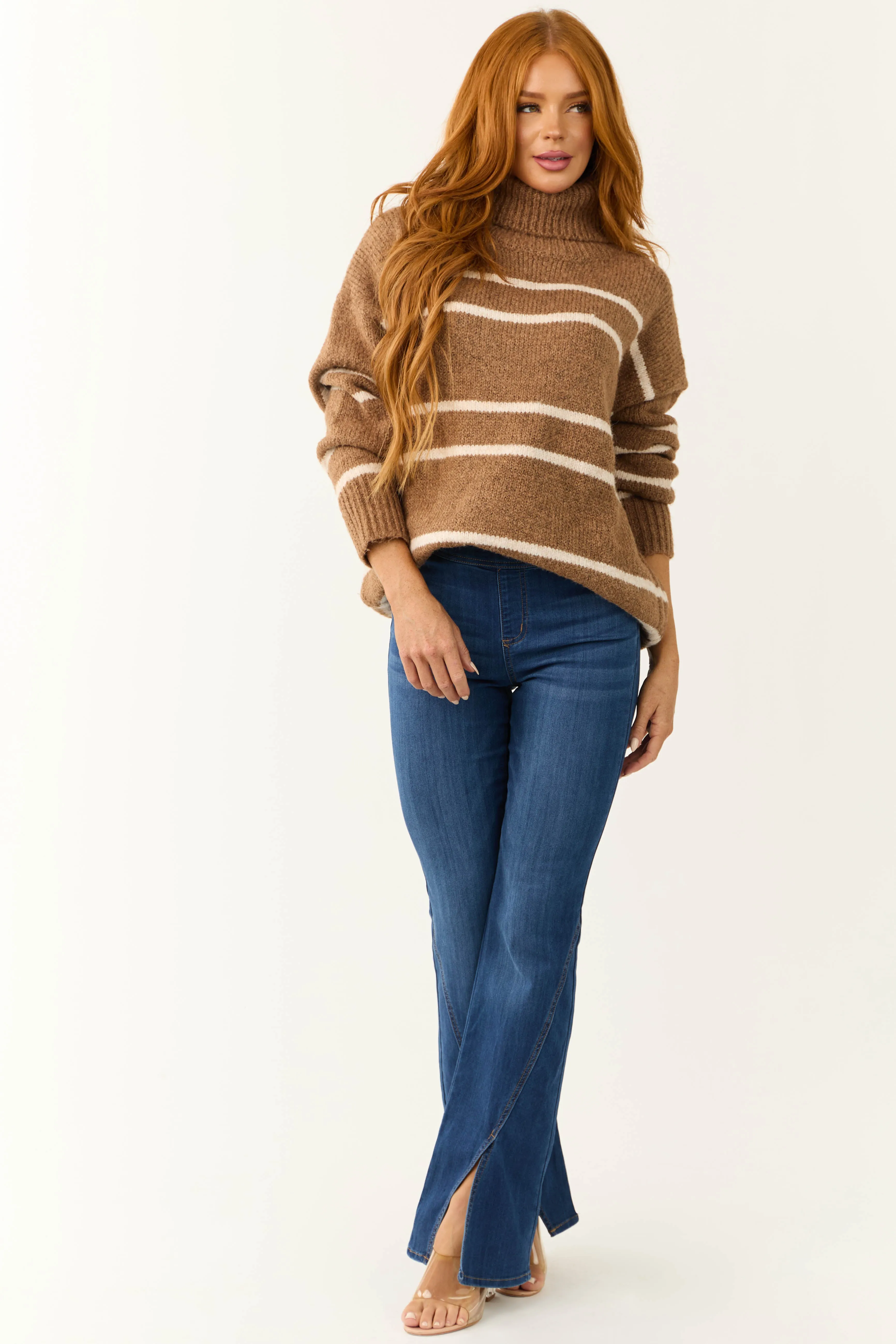 Coffee and Ivory Striped Turtleneck Sweater sold by Lime Lush product image thumbnail 2