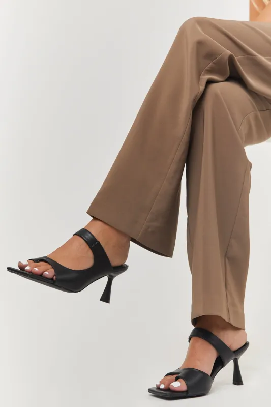 Black Faux Leather Square Toe Double Strap Heels sold by Lime Lush