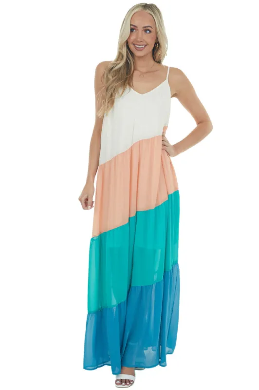 Ivory Sleeveless Colorblock Maxi Dress sold by Lime Lush