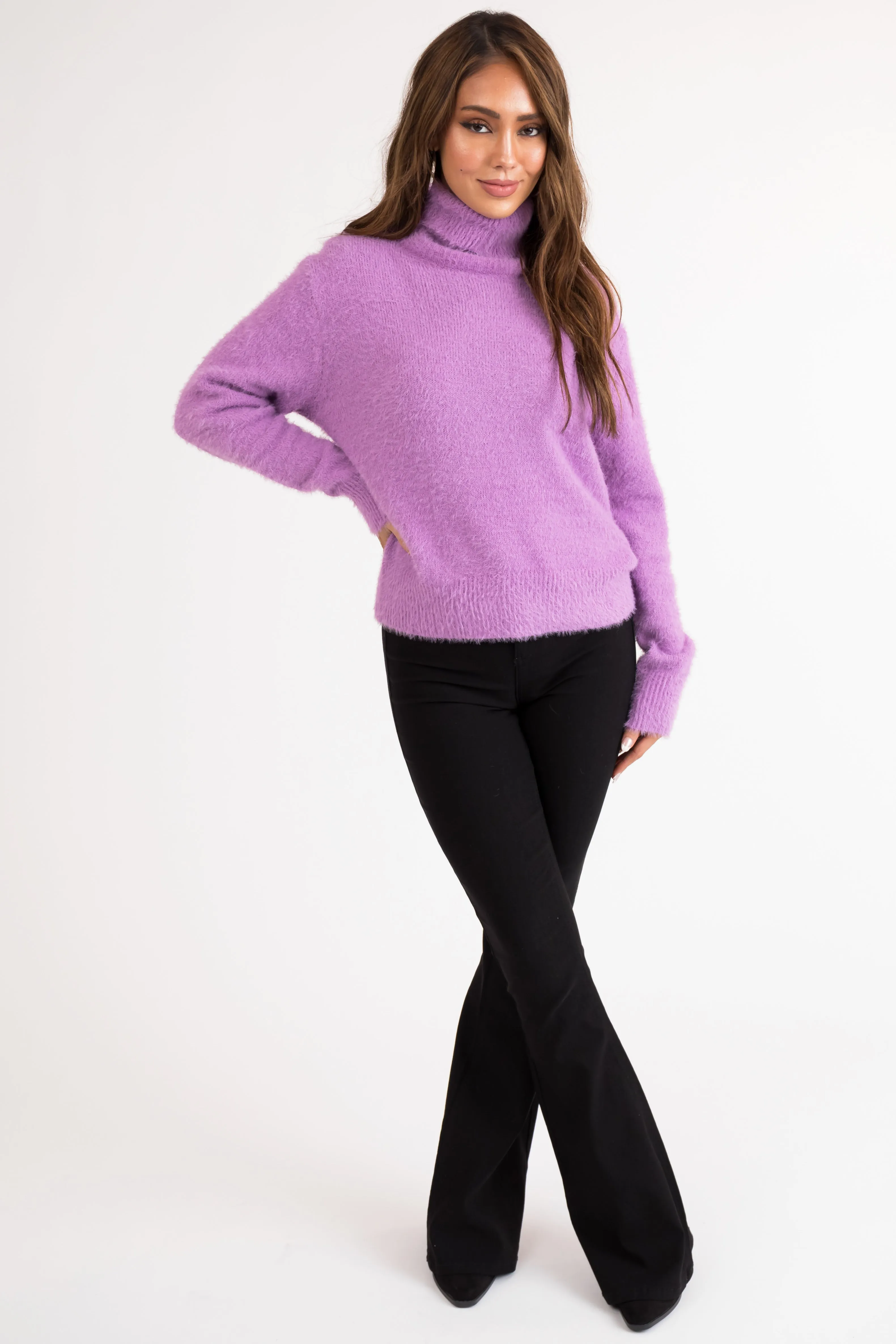 Iris Fuzzy Long Sleeve Turtleneck Sweater sold by Lime Lush product image thumbnail 3