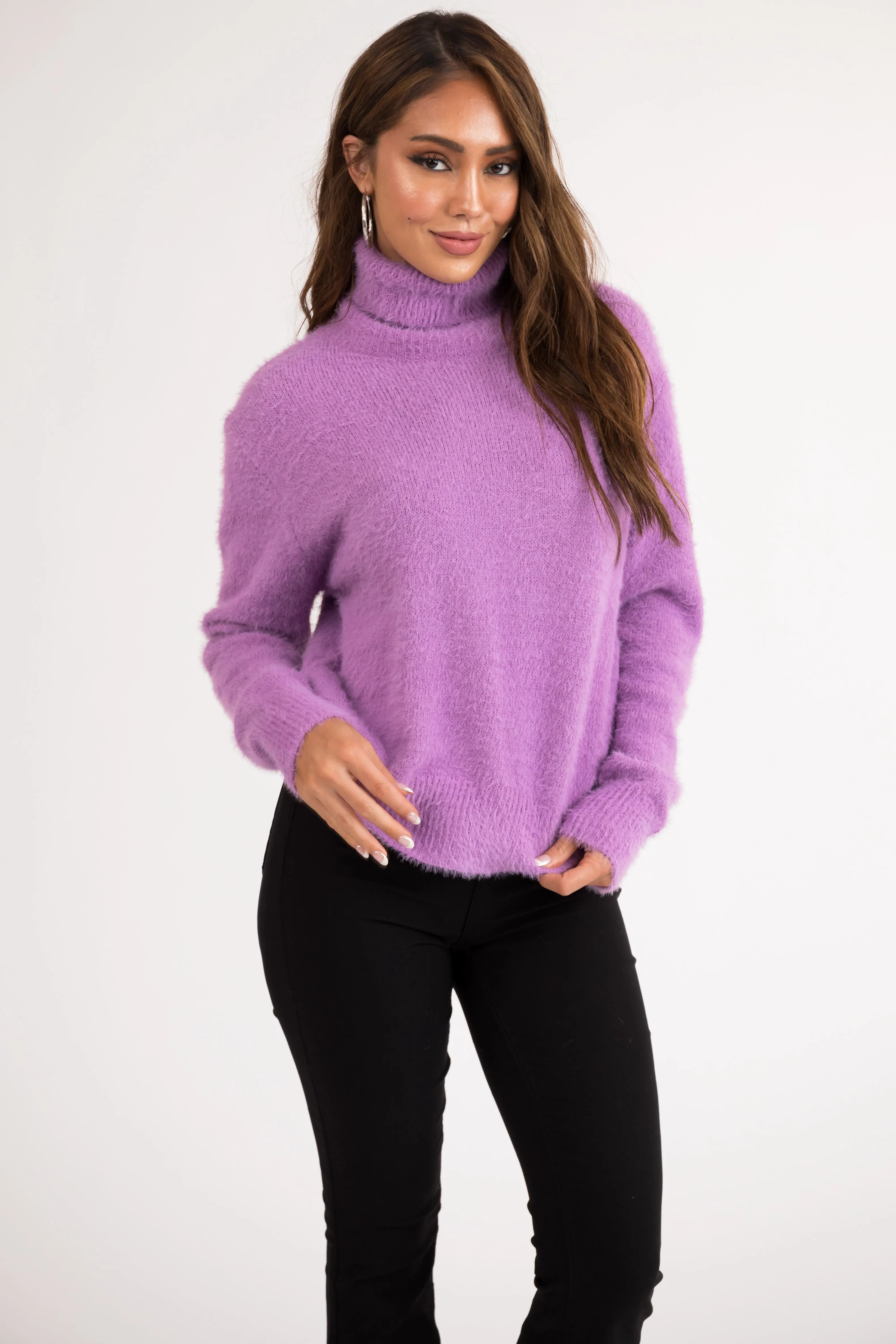 Iris Fuzzy Long Sleeve Turtleneck Sweater sold by Lime Lush product image thumbnail 2