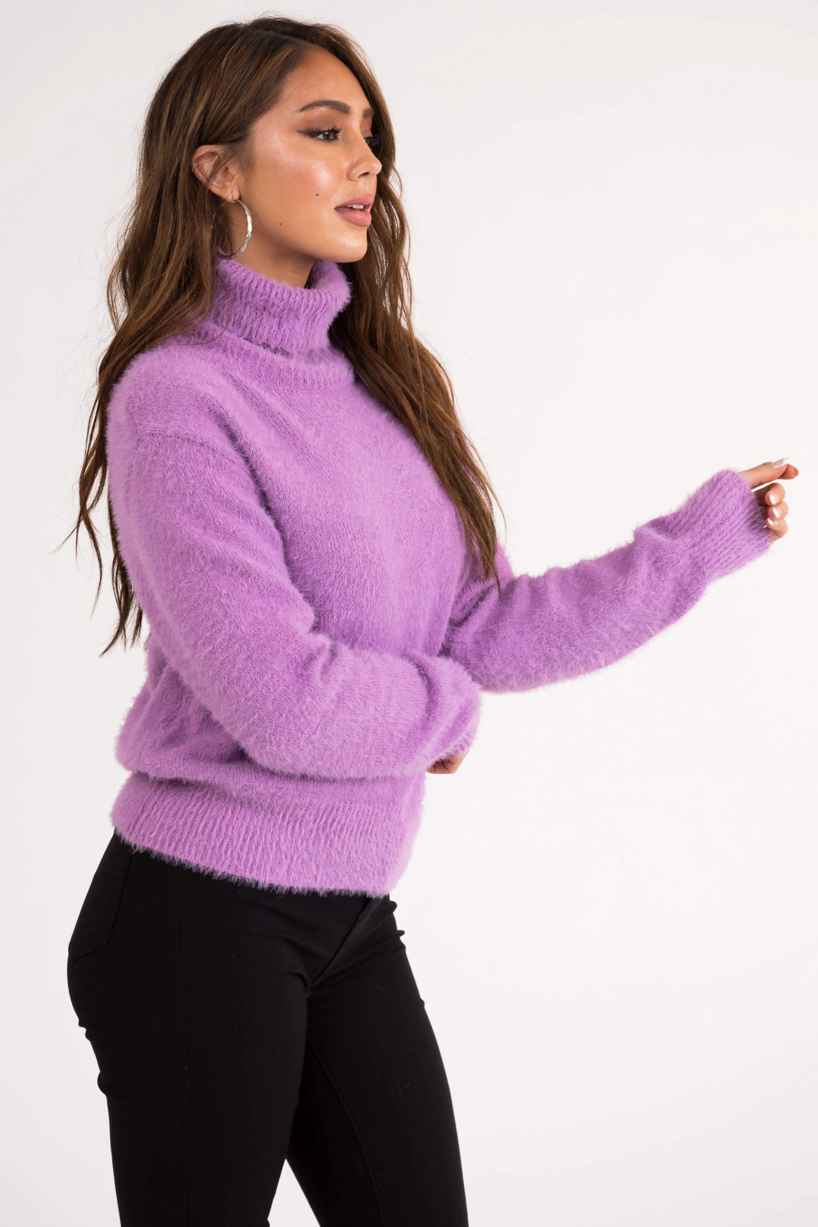Iris Fuzzy Long Sleeve Turtleneck Sweater sold by Lime Lush product image thumbnail 4