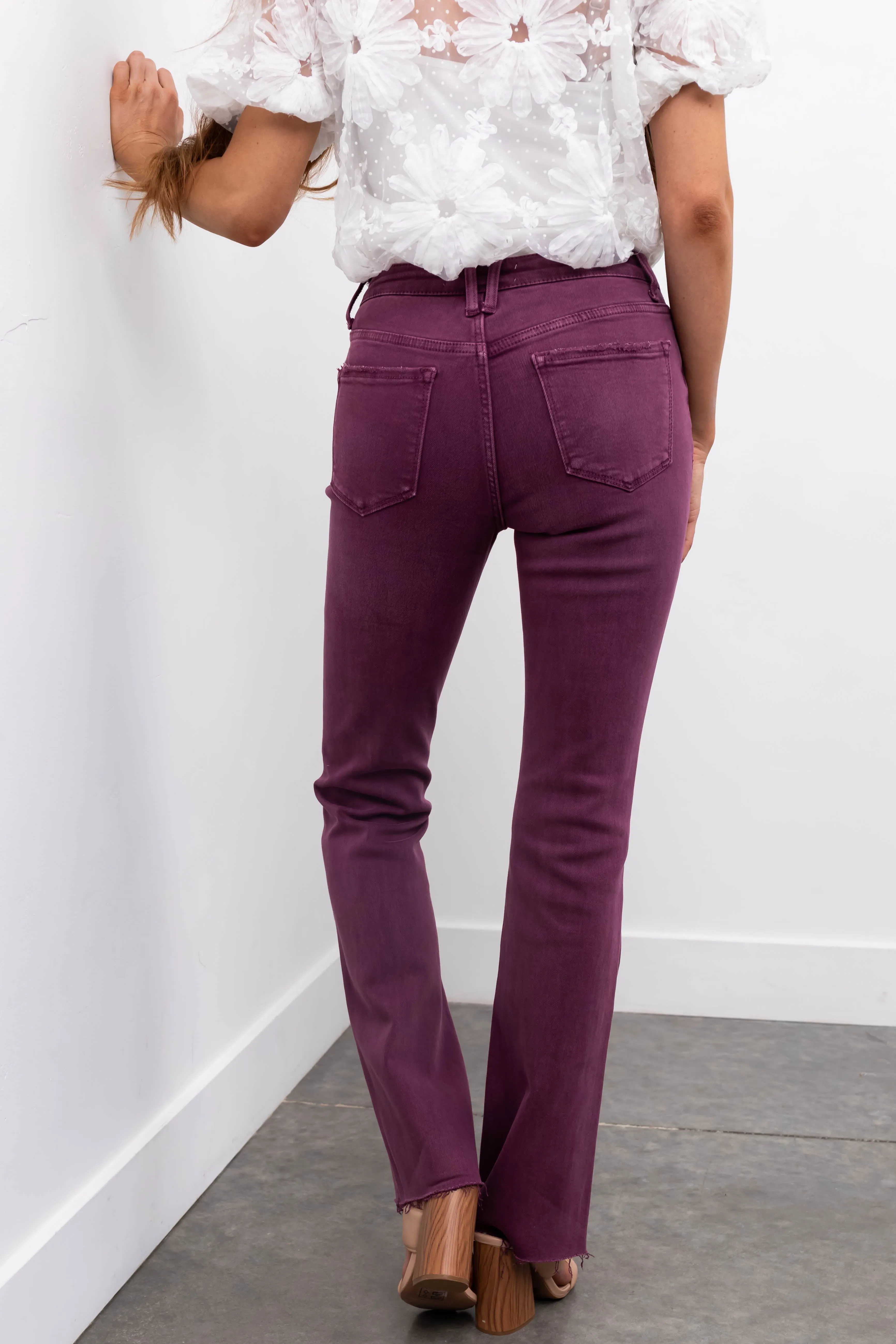 Vervet Washed Berry Mid Rise Raw Bootcut Jeans sold by Lime Lush product image thumbnail 4