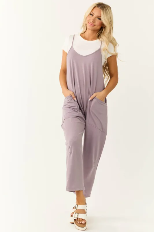 Lavender Sleeveless Front Pocket Loose Jumpsuit sold by Lime Lush