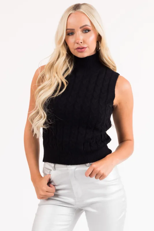 Black Mock Neck Cable Knit Tank Top sold by Lime Lush
