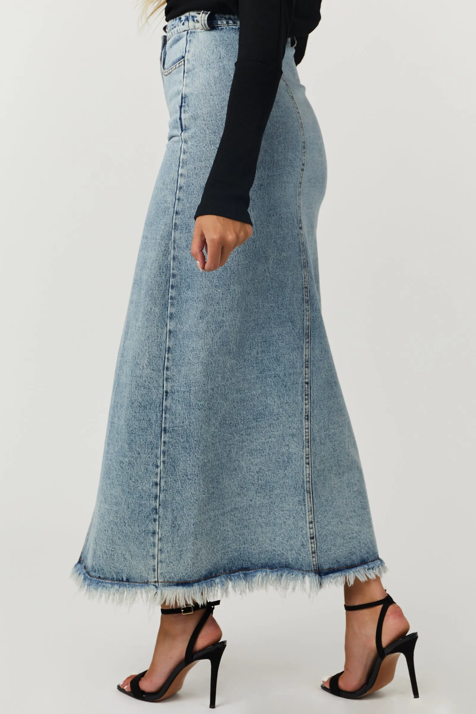 Medium Wash Denim Maxi Skirt with Front Slit sold by Lime Lush product image thumbnail 4