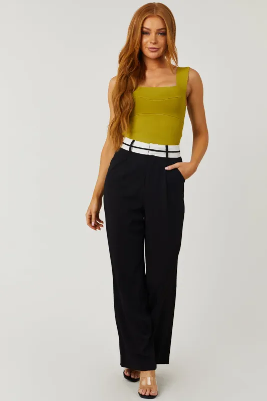 Black Contrast Waistband Wide Leg Pants sold by Lime Lush