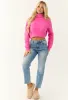 Fuchsia Cropped Turtleneck Fuzzy Sweater sold by Lime Lush