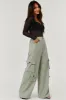 Dusty Sage High Rise Drawstring Wide Leg Cargo Pants sold by Lime Lush