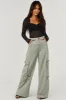 Dusty Sage High Rise Drawstring Wide Leg Cargo Pants sold by Lime Lush