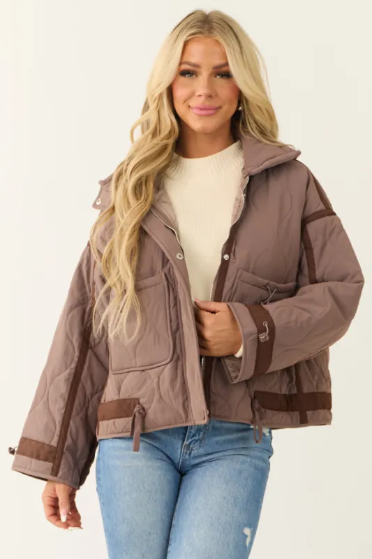 Deep Mauve Button Down Collared Puffer Jacket sold by Lime Lush