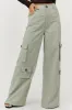 Dusty Sage High Rise Drawstring Wide Leg Cargo Pants sold by Lime Lush