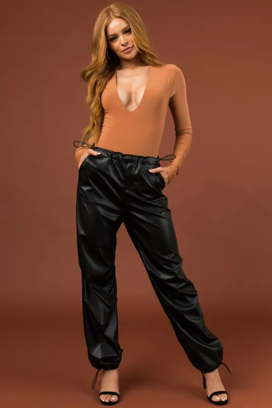 Black Faux Leather Cinched Waist Jogger Pants sold by Lime Lush