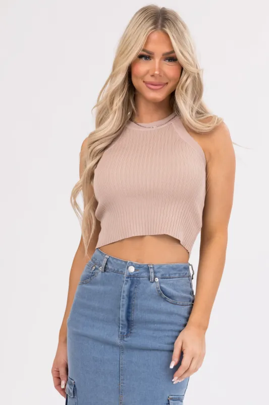 She+Sky Latte Halter Neck Ribbed Crop Top sold by Lime Lush