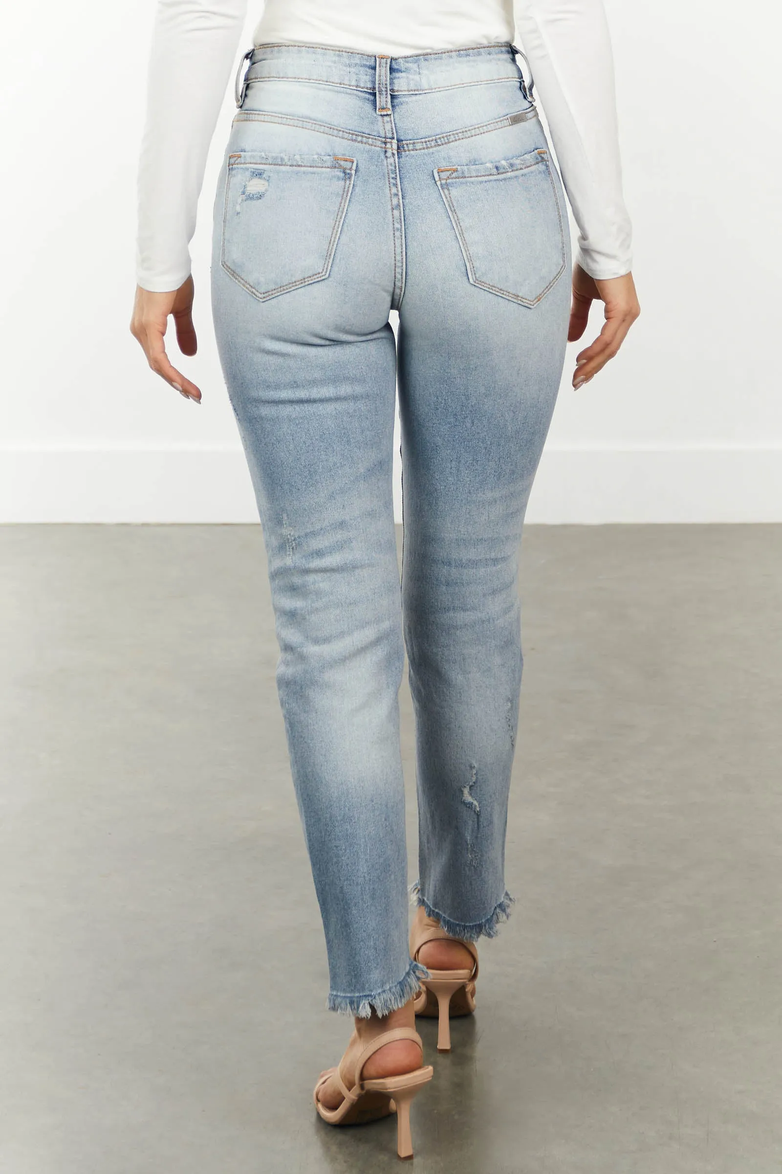KanCan Light Wash Straight Leg Jeans with Frayed Hem sold by Lime Lush product image thumbnail 3