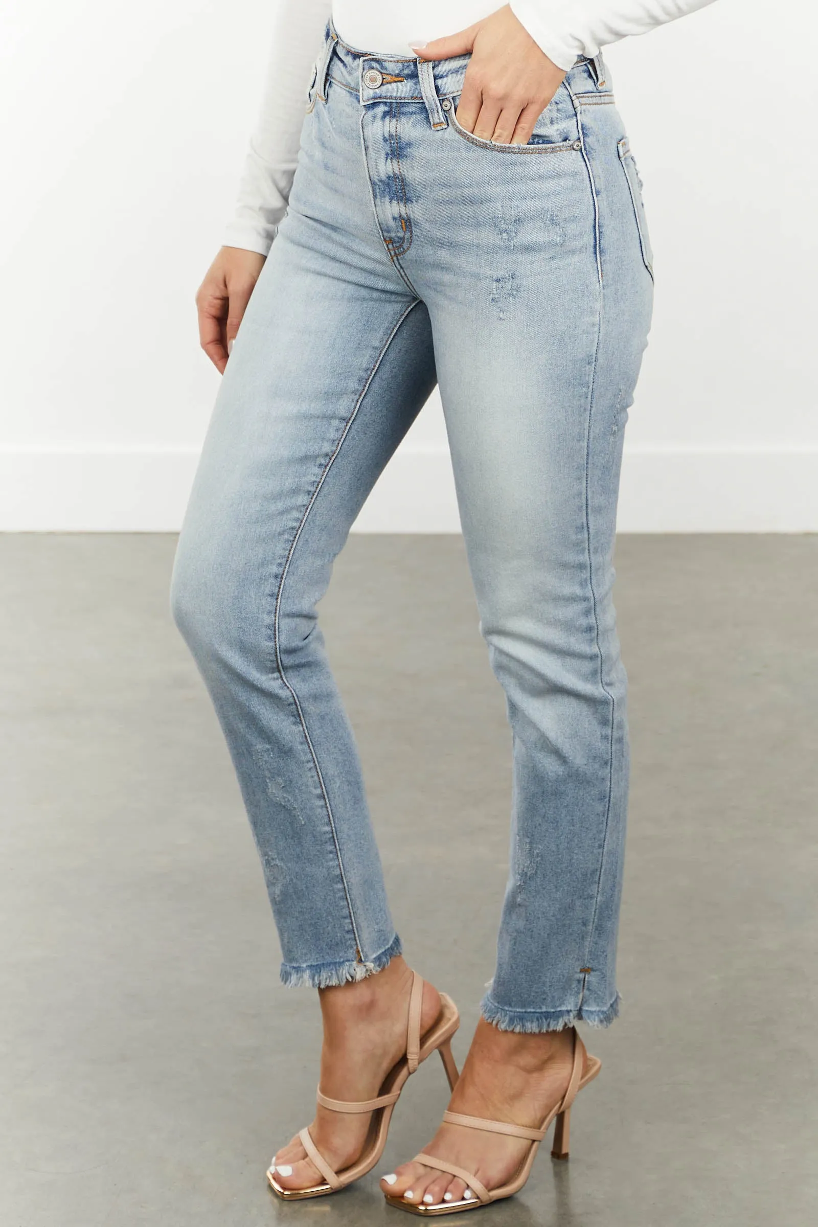 KanCan Light Wash Straight Leg Jeans with Frayed Hem sold by Lime Lush product image thumbnail 2