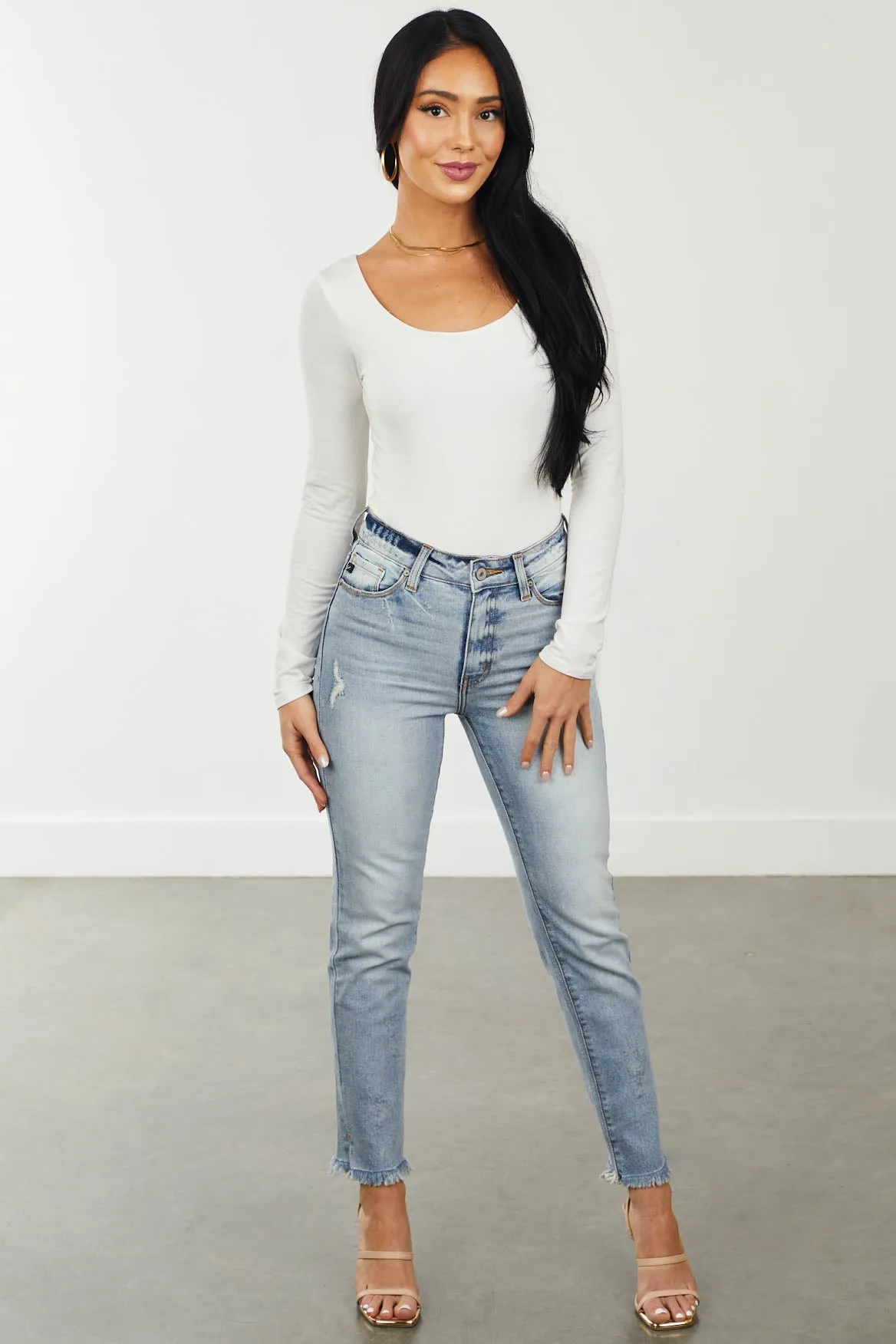 KanCan Light Wash Straight Leg Jeans with Frayed Hem sold by Lime Lush product image thumbnail 4