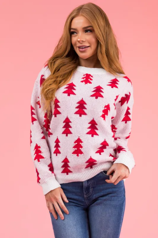 Ivory Christmas Tree Pearl Graphic Sweater sold by Lime Lush
