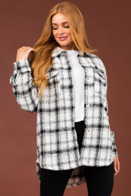 Black and Ivory Plaid Button Up Shacket sold by Lime Lush