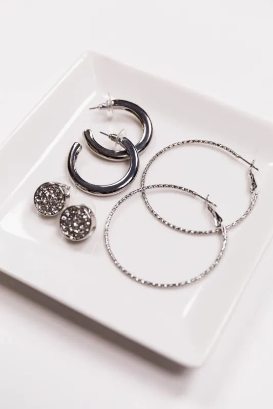 Silver 3 Stud and Hoop Earring Set sold by Lime Lush