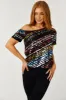 Black Multicolor Sequin Off Shoulder Top sold by Lime Lush