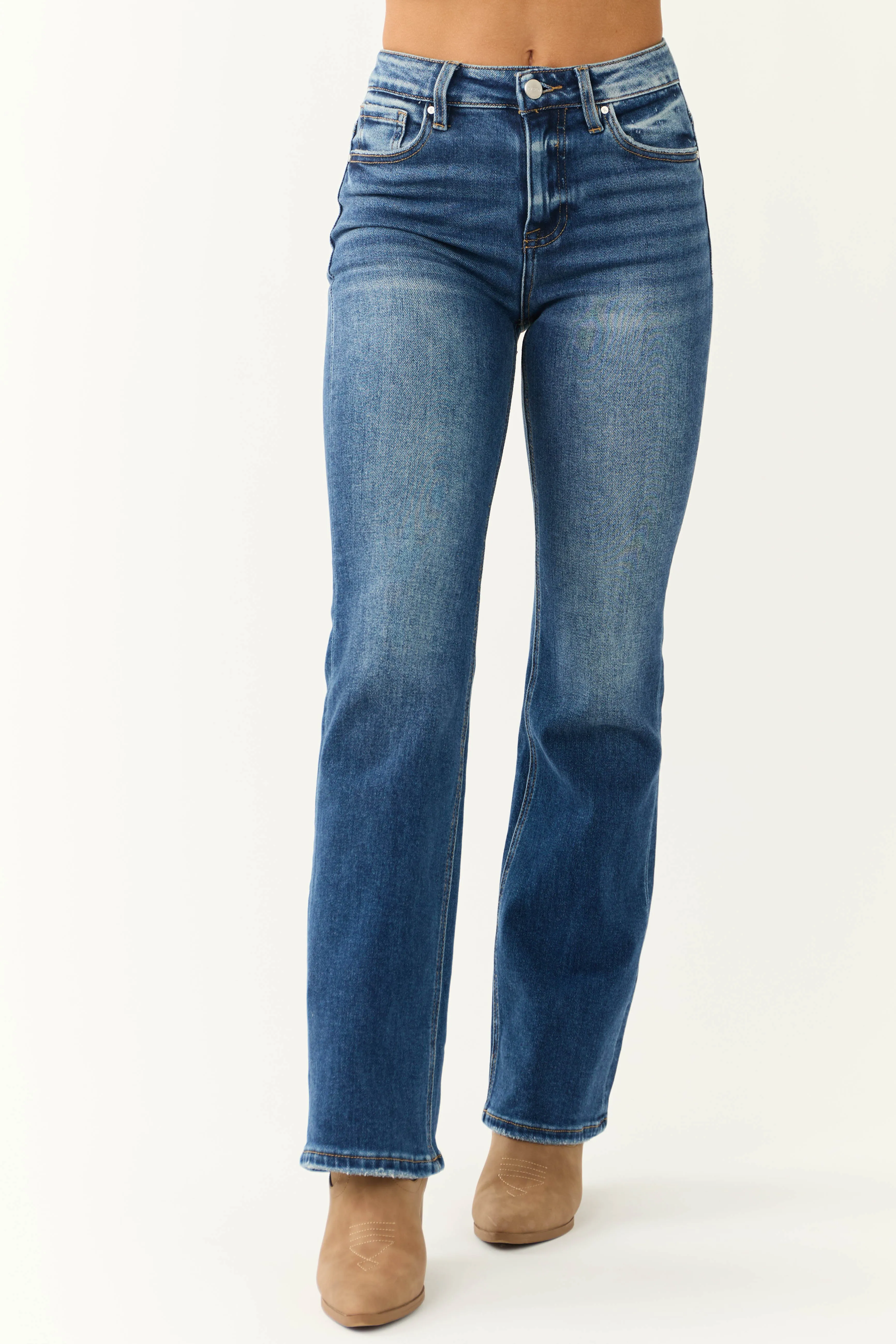 Risen Dark Wash Ankle Relaxed Bootcut Jeans sold by Lime Lush product image thumbnail 2