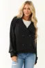 Black Double Button Long Sleeve Collared Jacket sold by Lime Lush