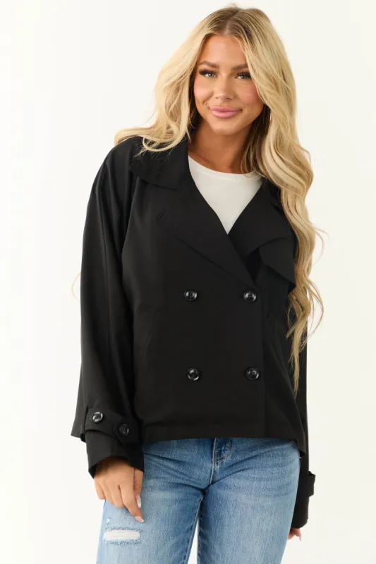 Black Double Button Long Sleeve Collared Jacket sold by Lime Lush