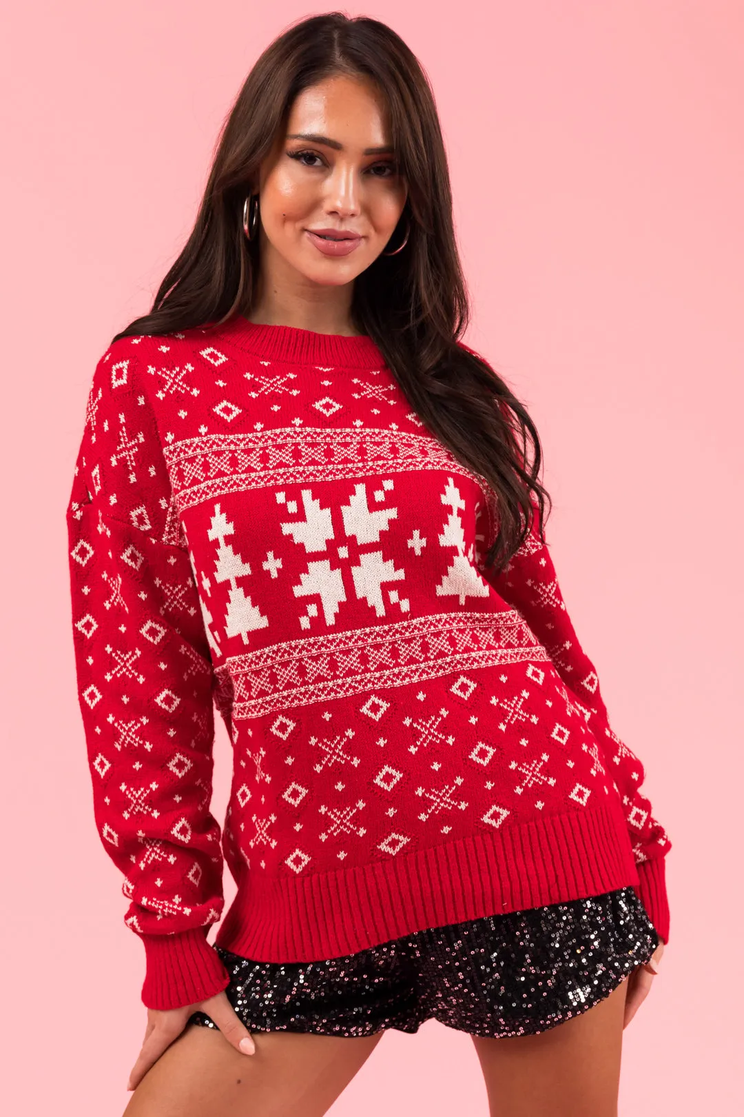 Scarlet Christmas Print Long Sleeve Sweater sold by Lime Lush