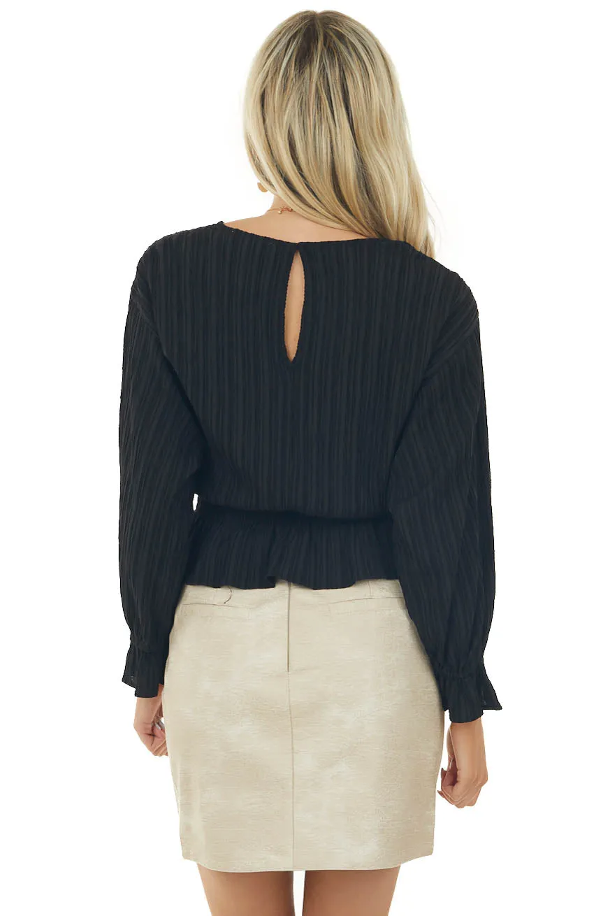 Black Bubble Sleeve Smocked Textured Blouse sold by Lime Lush product image thumbnail 5