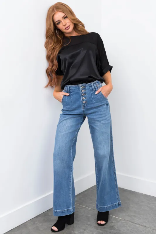 KanCan High Rise Wide Leg Button Up Jeans sold by Lime Lush