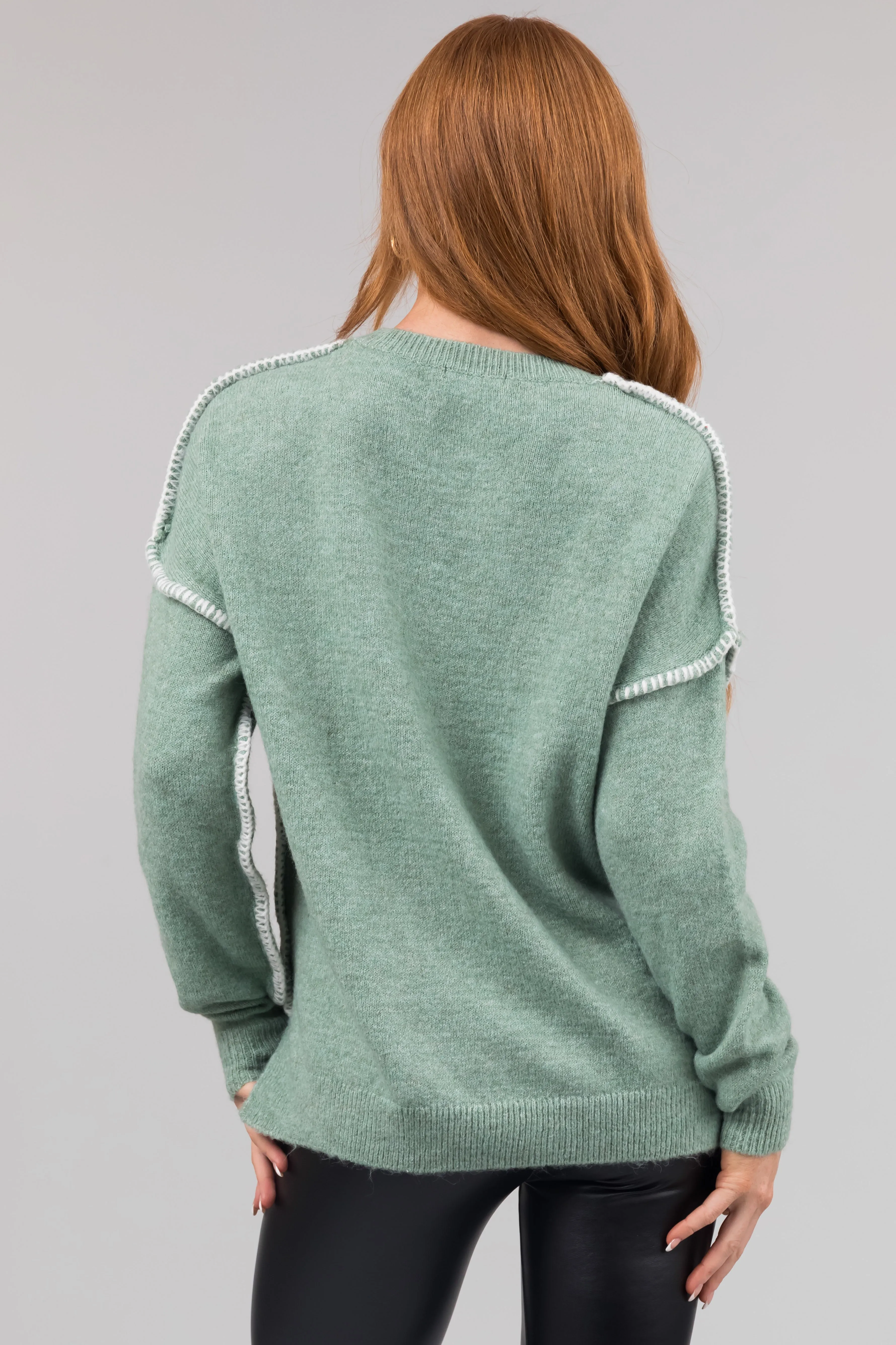 Seafoam Long Sleeve Stitching Detail Sweater sold by Lime Lush product image thumbnail 4