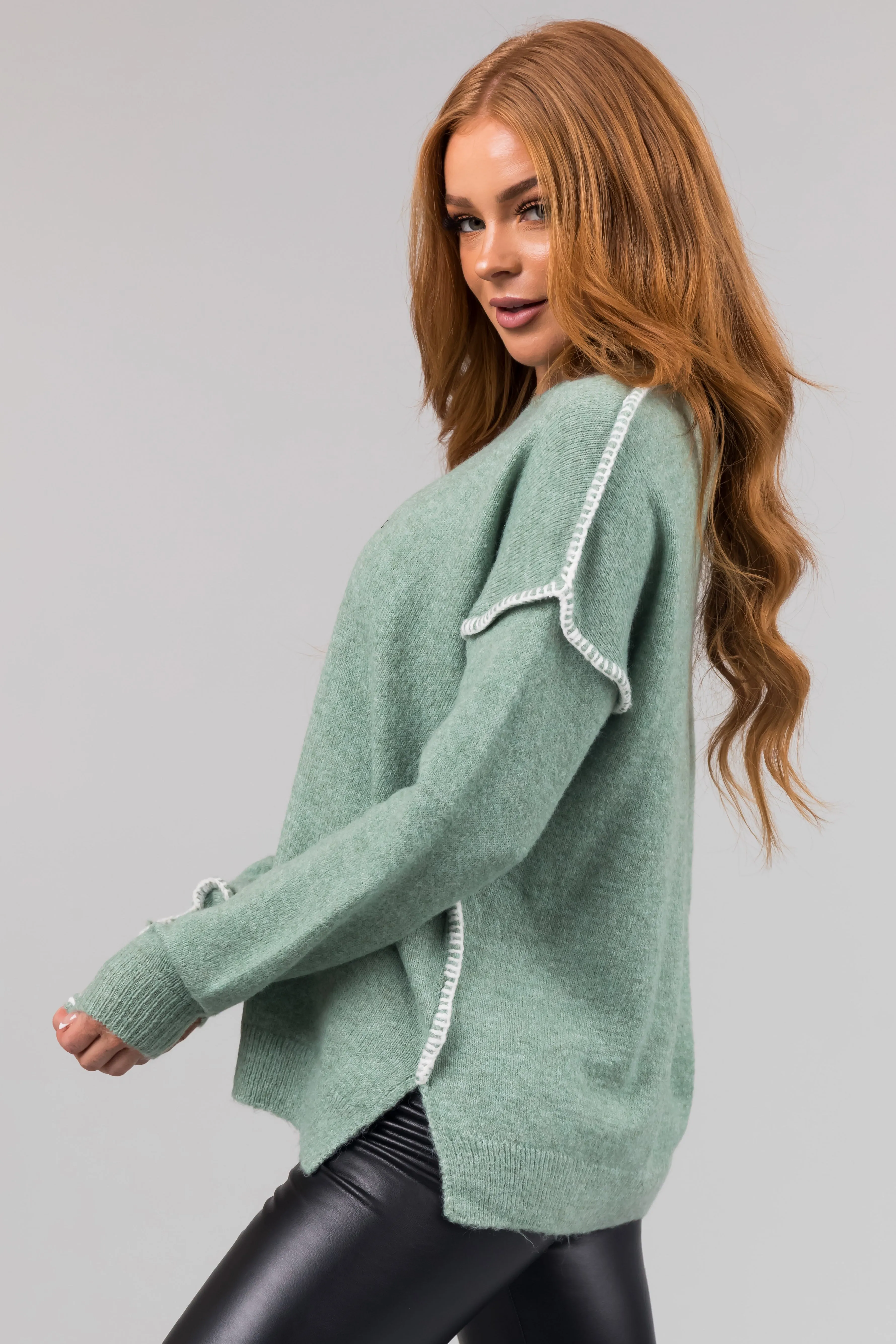 Seafoam Long Sleeve Stitching Detail Sweater sold by Lime Lush product image thumbnail 3
